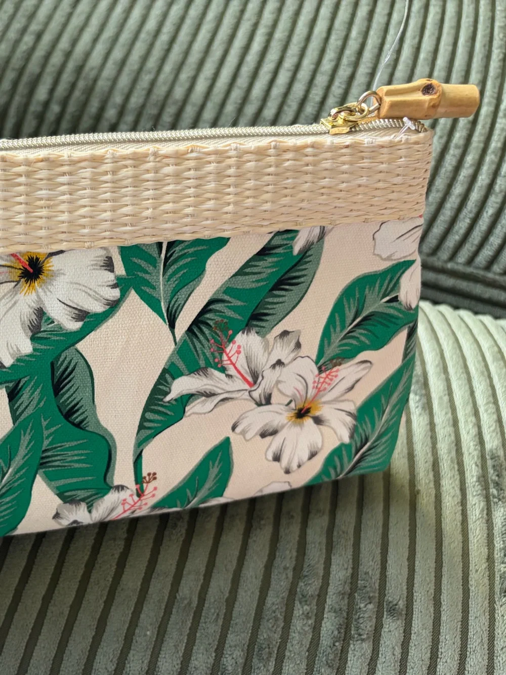 Tropical White Floral Canvas Clutch/Cosmetic Bag NWOT!